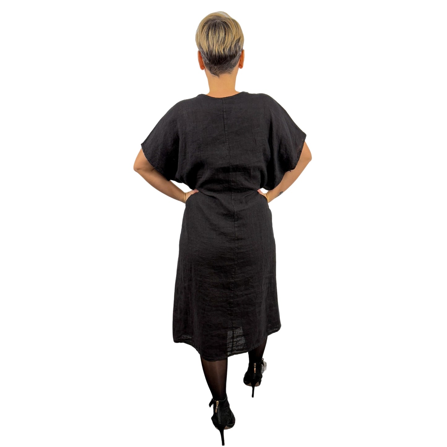Rochie neagră de in oversize -k1