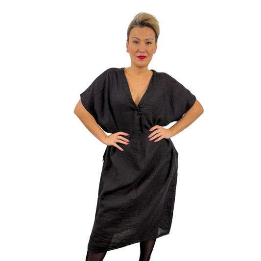 Rochie neagră de in oversize -k1