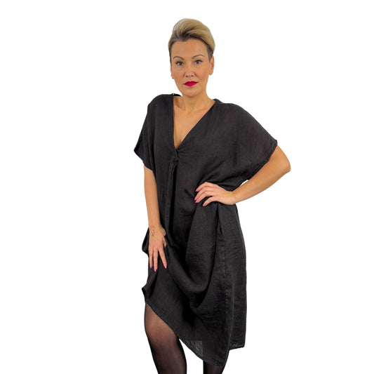Rochie neagră de in oversize -k1