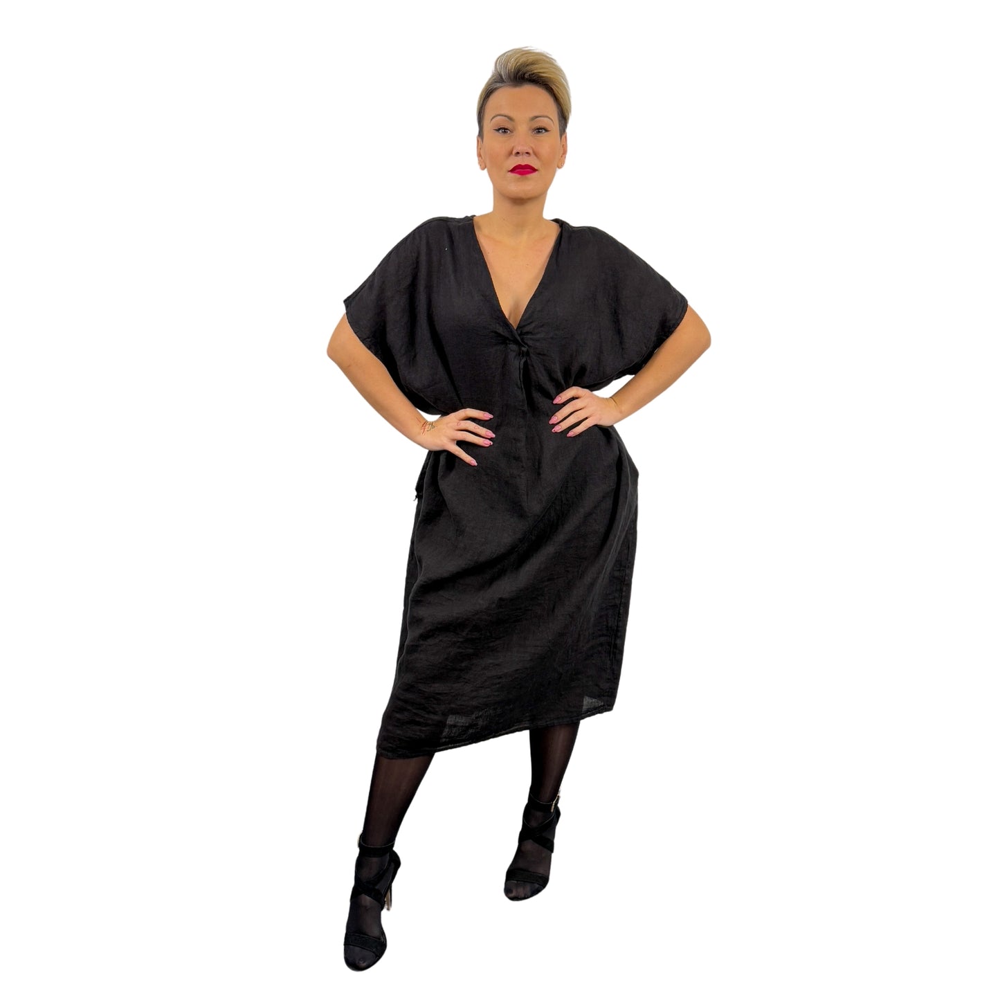 Rochie neagră de in oversize -k1