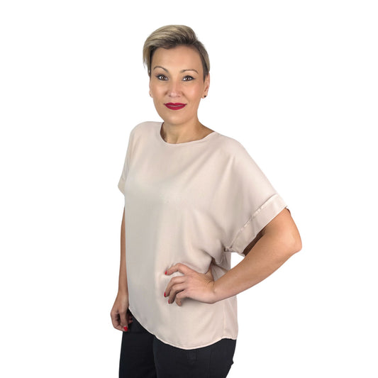 Top bej cu guler rotund -k1