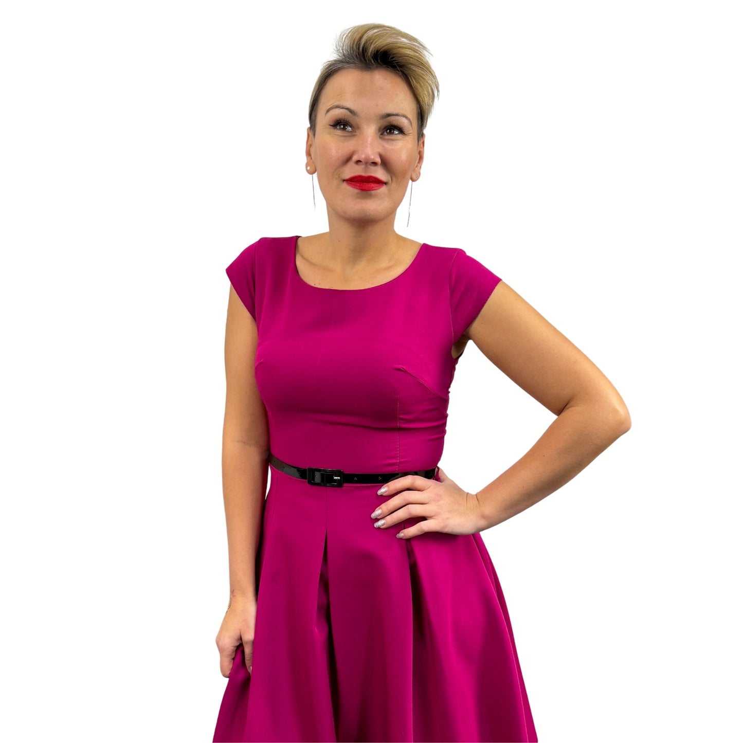 Rochie fucsia cu 4 clini - k1