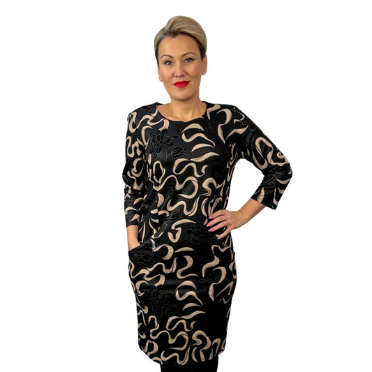 Rochie dreaptă cu imprimeu bej -k1