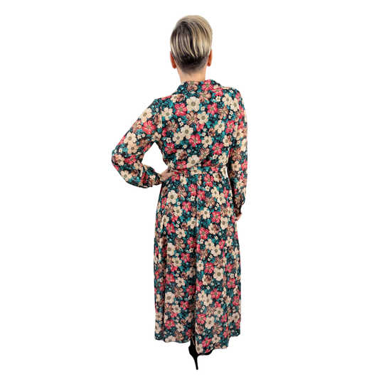 Rochie neagră midi cu imprimeu floral -k1