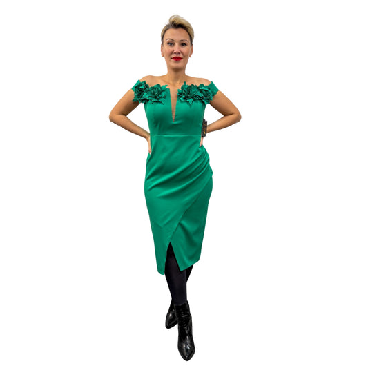 Rochie verde cu flori - k1