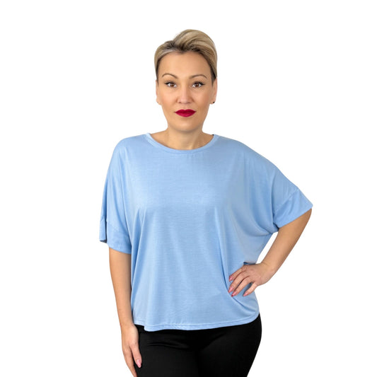 Tricou albastru deschis cu umăr căzut -k2