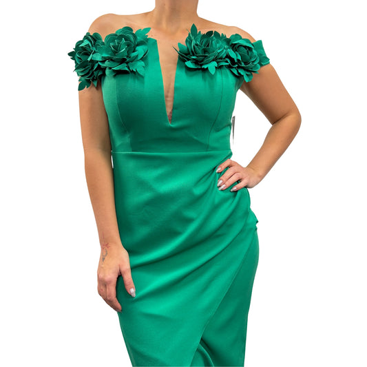 Rochie verde cu flori - k1