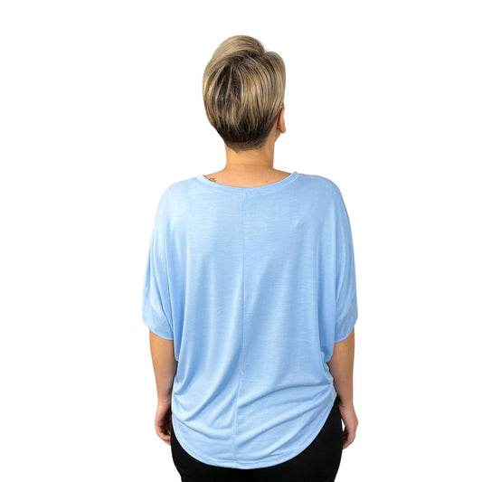 Tricou albastru deschis cu umăr căzut -k2
