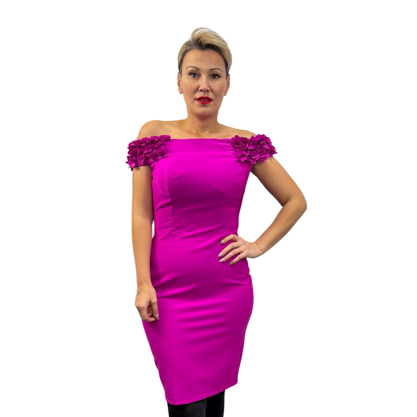 Rochie roz barbie cu flori - k1
