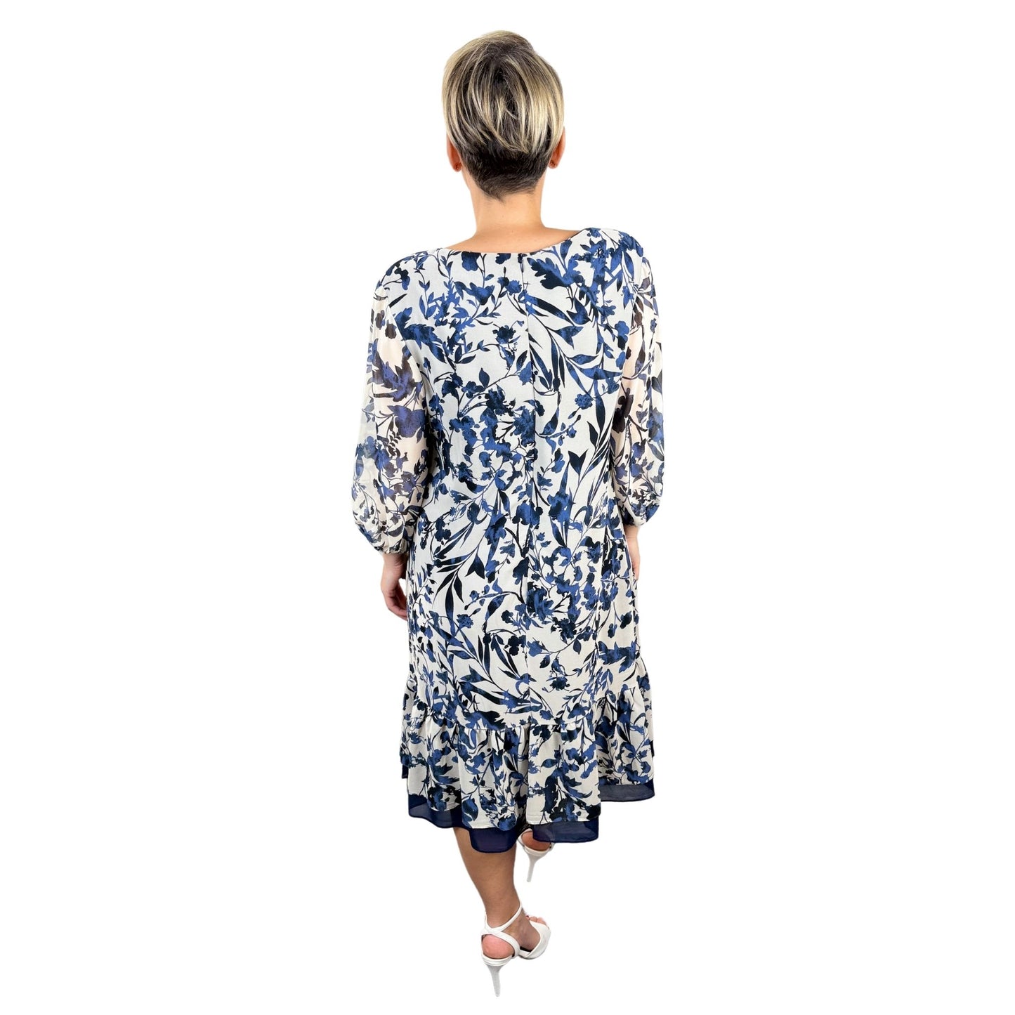 Rochie dreaptă cu imprimeu floral albastru -k1