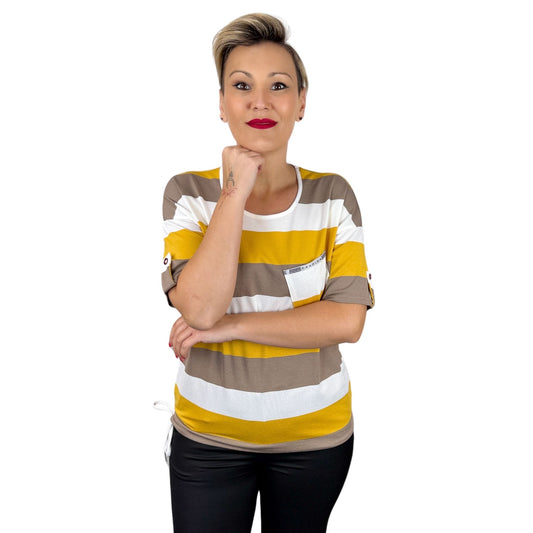 Bluză cu mânecă scurtă galben și maro -k1