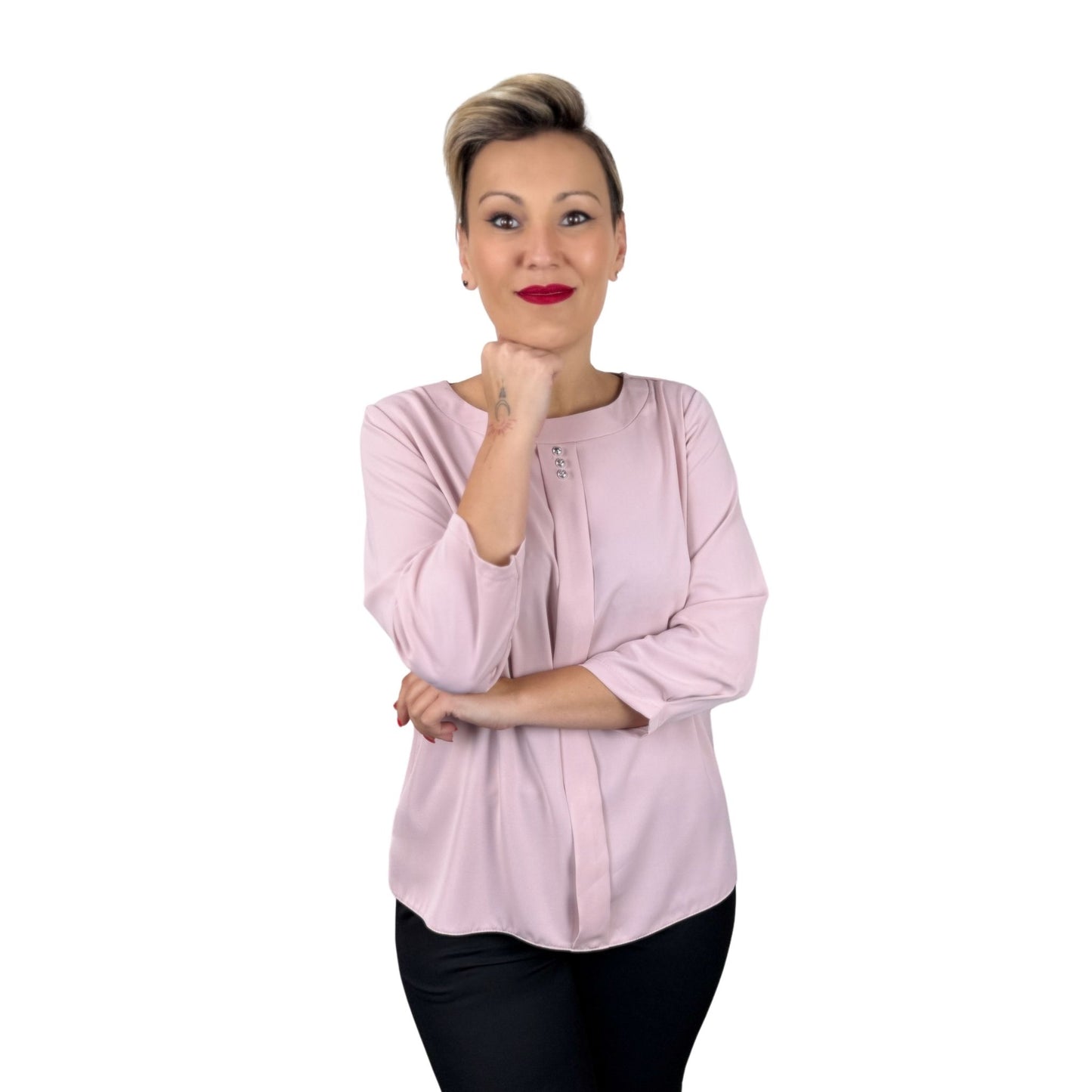 Cămașă roz pal cu 3 nasturi -k1