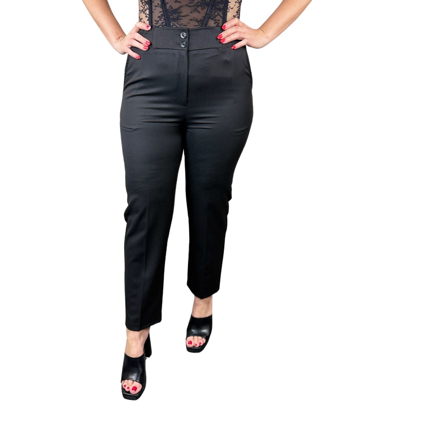 Pantaloni negri cu elastic în talie -k1