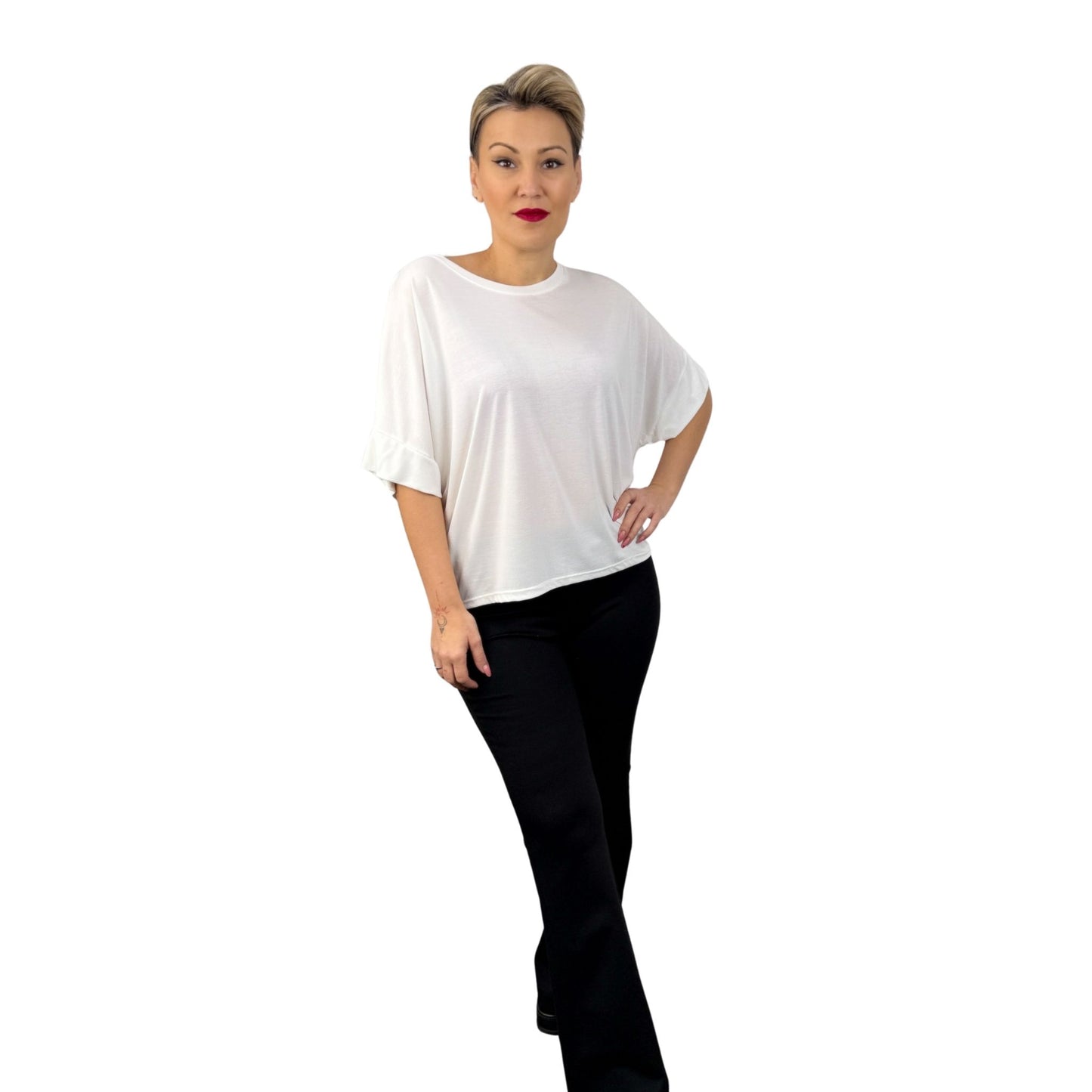 Tricou alb cu umăr căzut -k2
