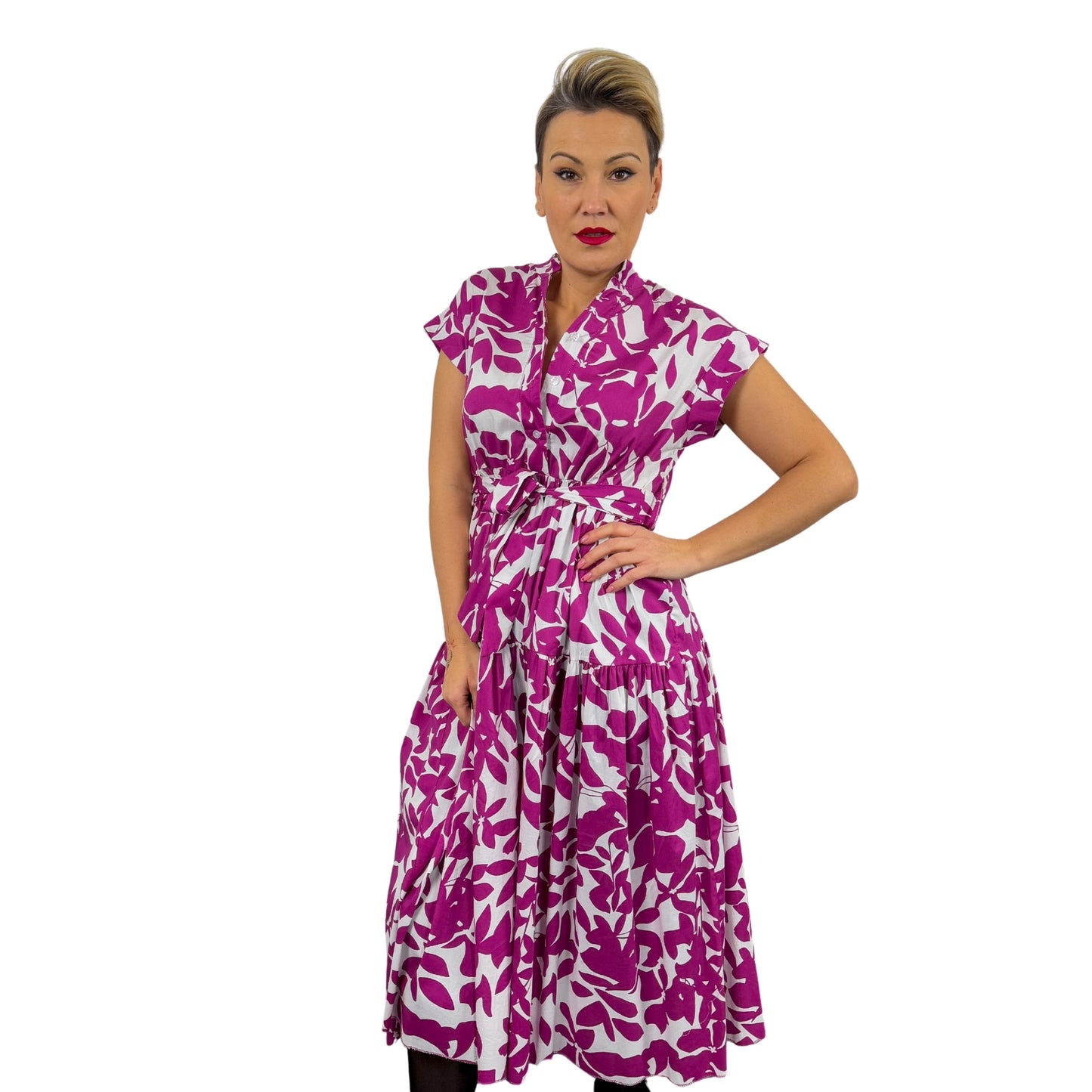 Rochie midi mov cu flori -k1