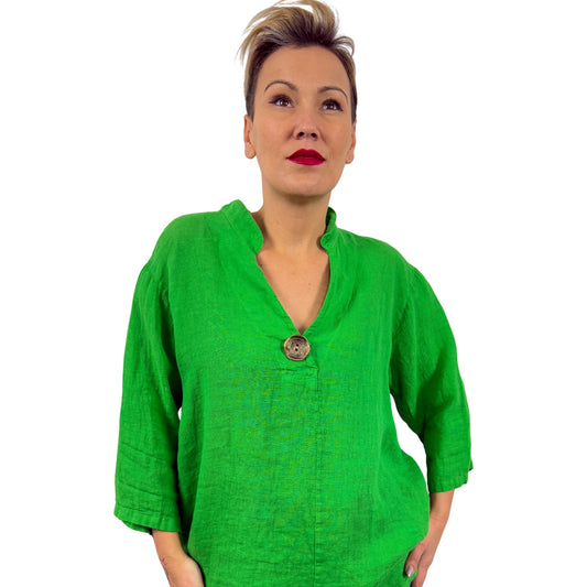 Bluză verde de in cu guler tunică -k1