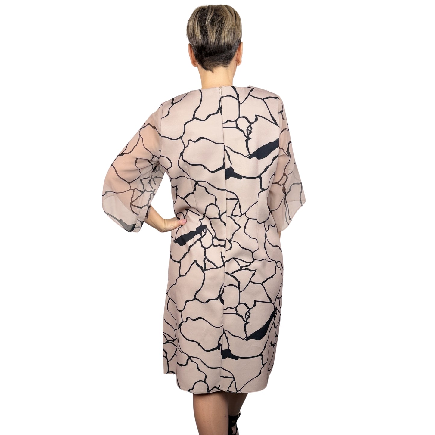 Rochie din tafta bej cu negru- k1