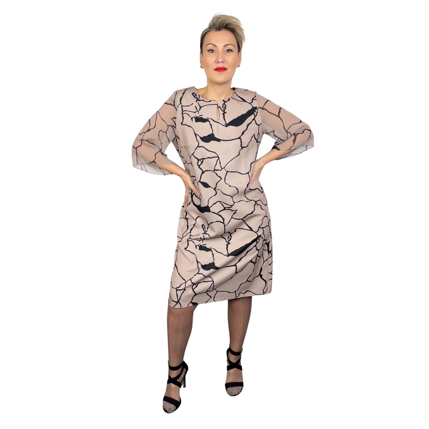 Rochie din tafta bej cu negru- k1
