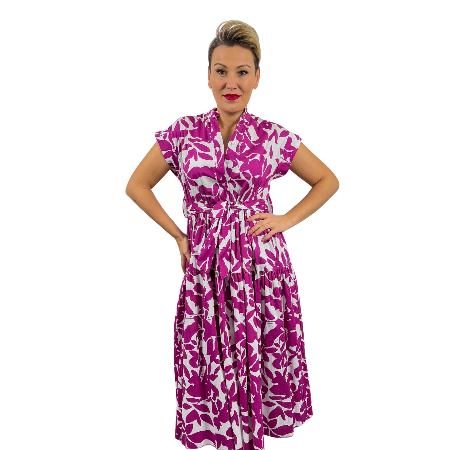 Rochie midi mov cu flori -k1