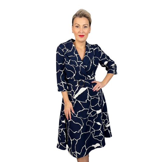 Rochie din tafta bleumarin cu alb- k1