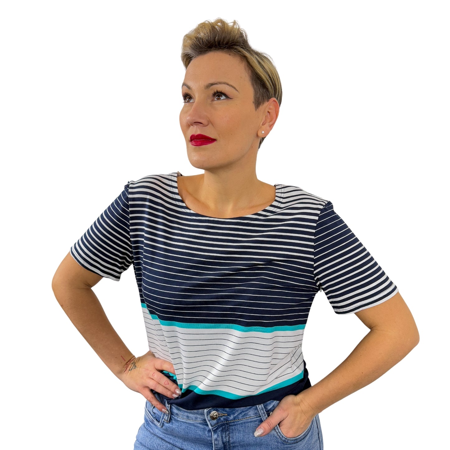 Tricou în dungi cu albastru -k1