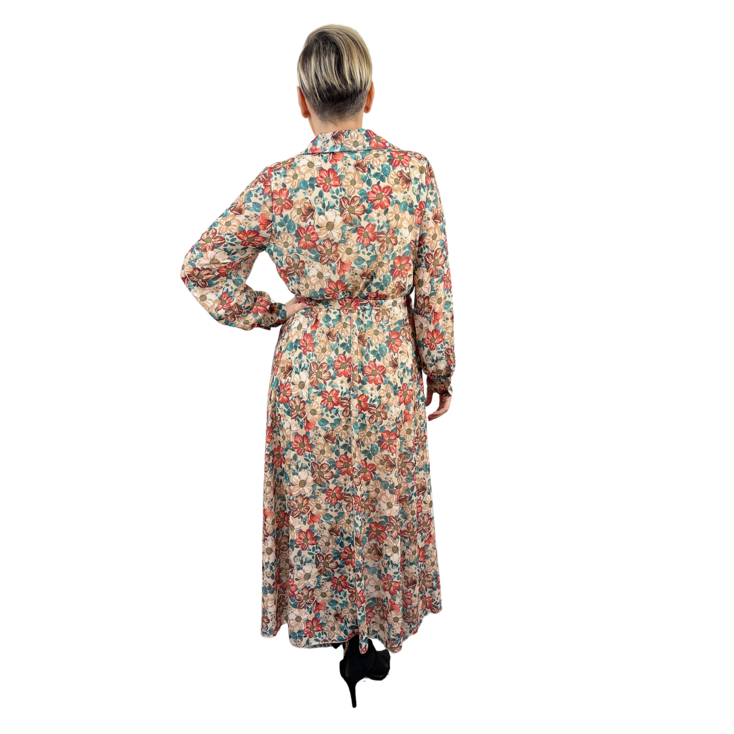 Rochie bej midi cu imprimeu floral -k1