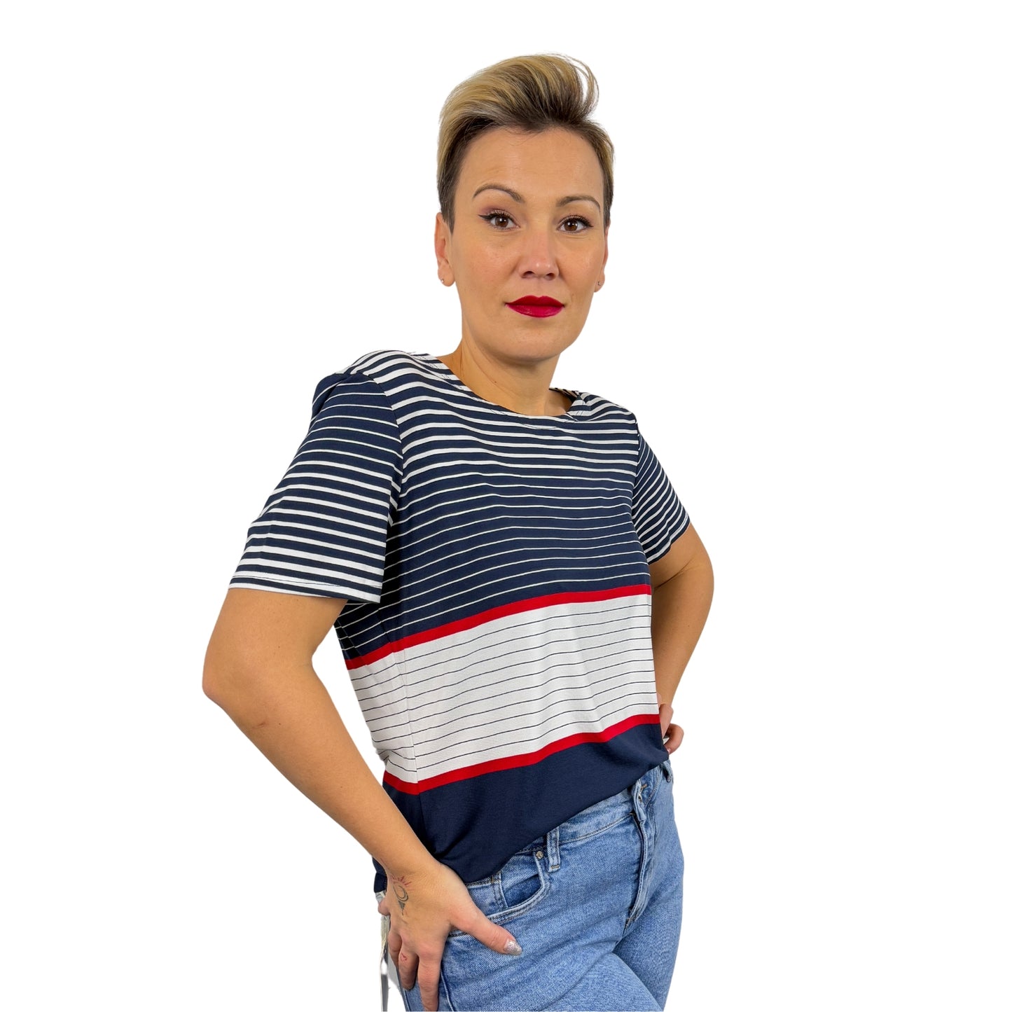 Tricou în dungi cu roșu -k1