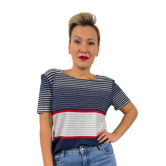 Tricou în dungi cu roșu -k1