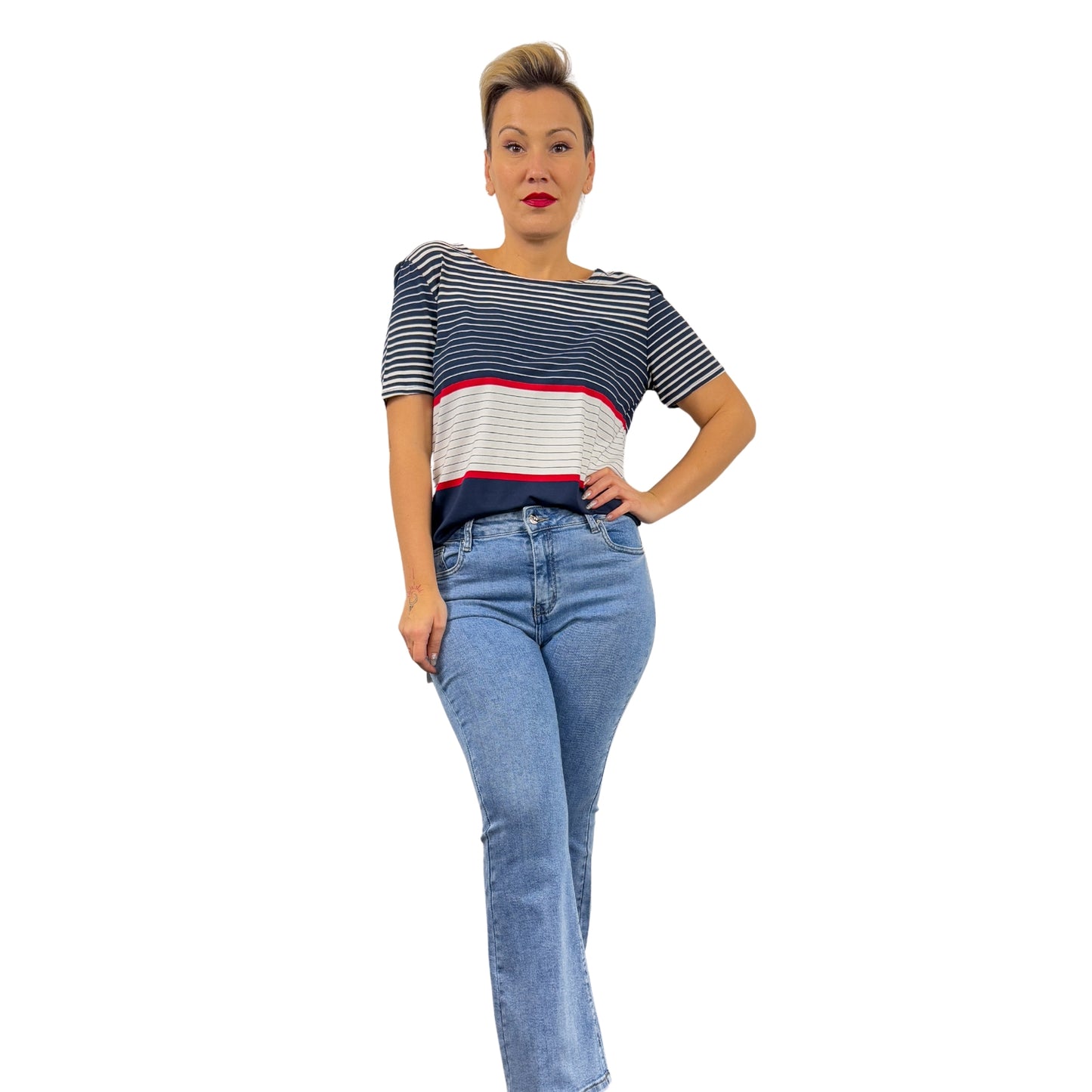 Tricou în dungi cu roșu -k1