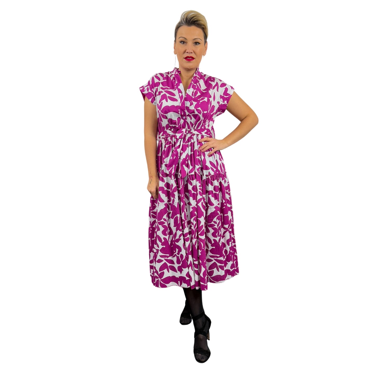 Rochie midi mov cu flori -k1