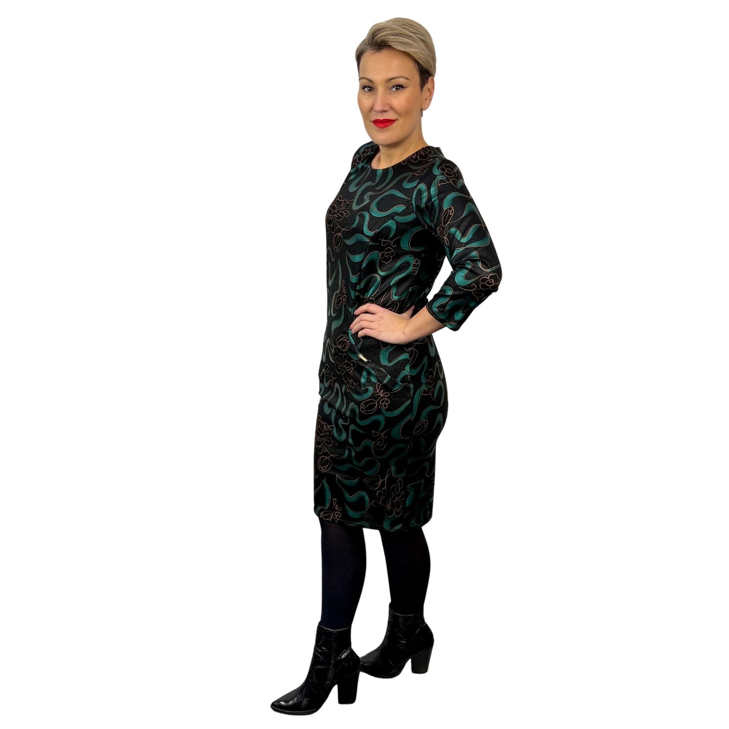 Rochie dreaptă cu imprimeu verde -k1