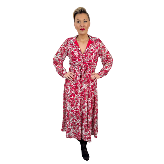 Rochie roșie midi cu imprimeu floral -k1
