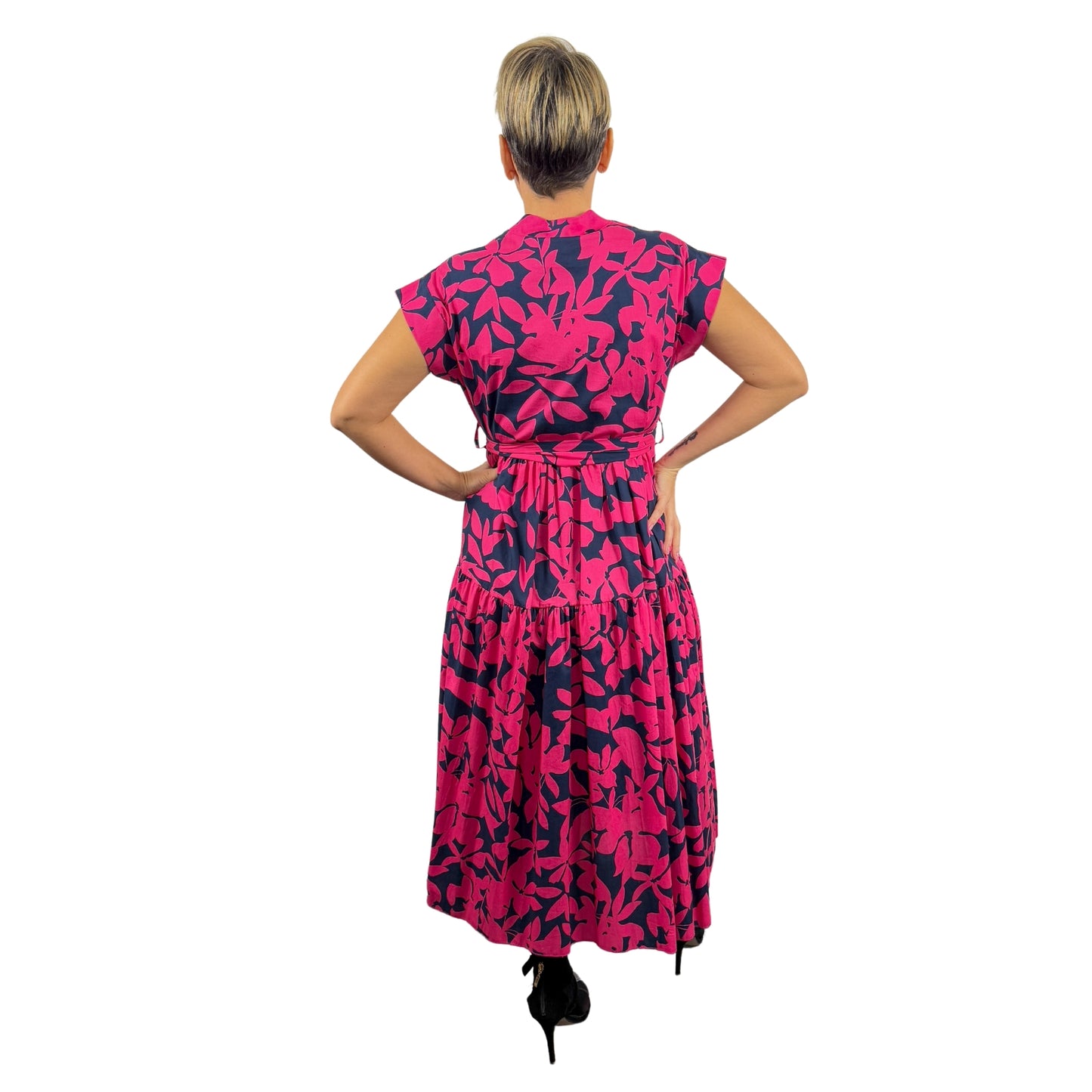 Rochie midi fucsia cu flori -k1