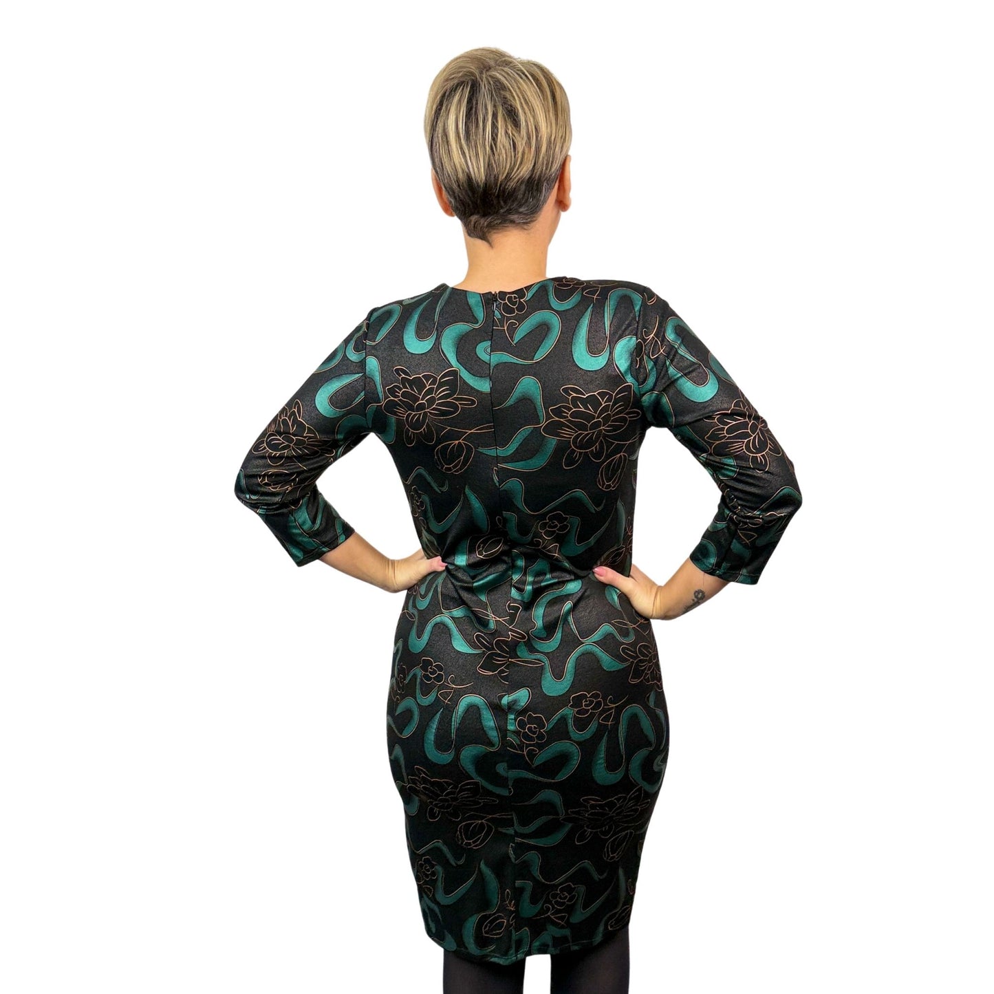 Rochie dreaptă cu imprimeu verde -k1