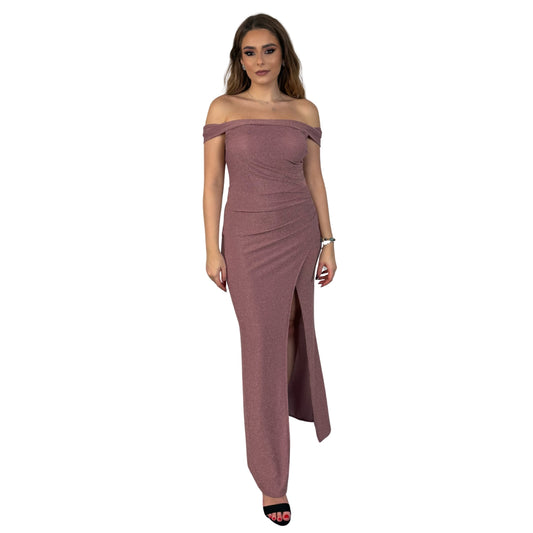 Rochie roz lungă cu umerii goi -k1