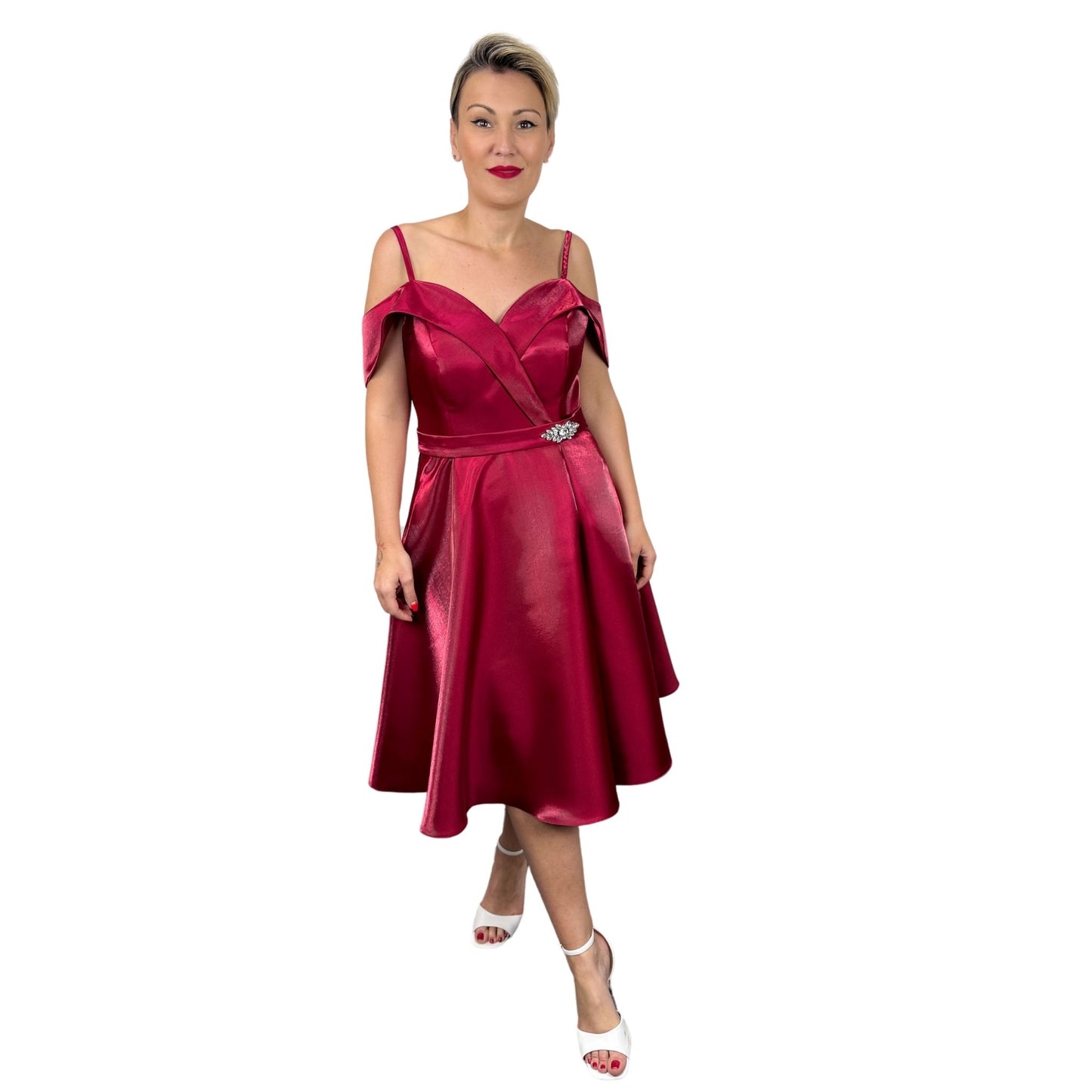 Rochie vișine din tafta perlată -k1