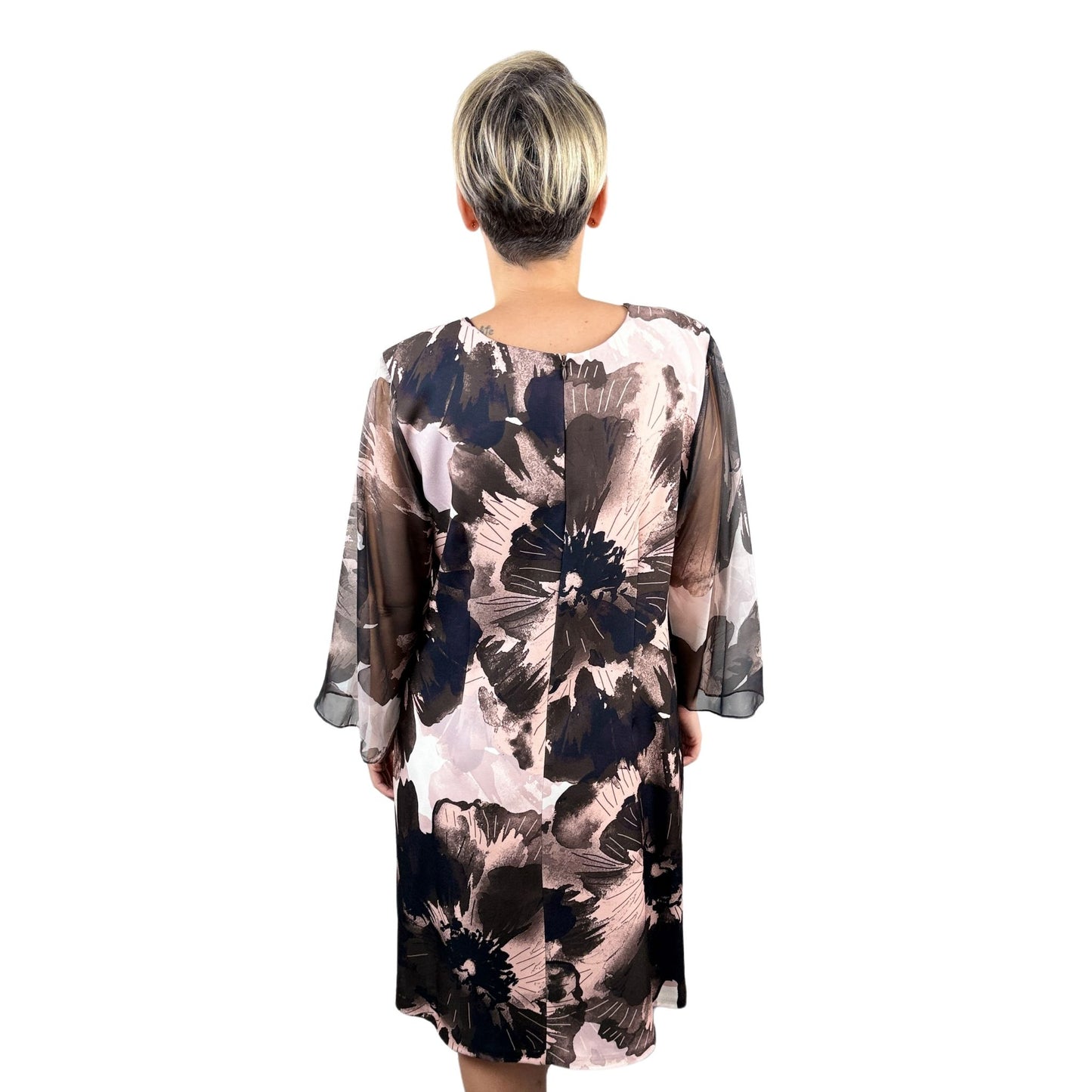 Rochie dreaptă bej cu imprimeu floral -k1