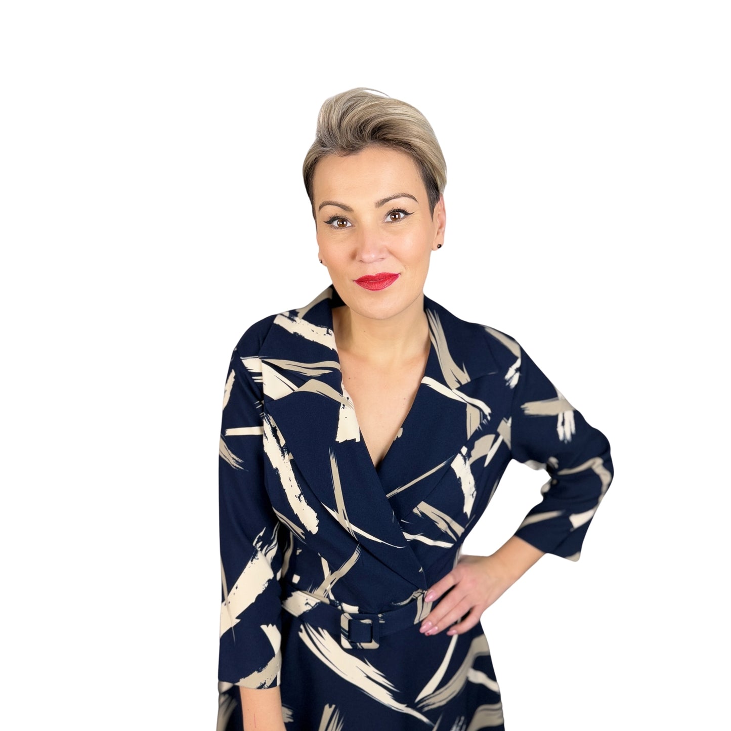 Rochie din tafta bleumarin cu bej -k1