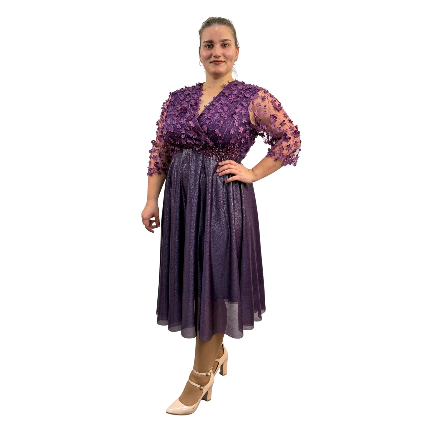 Rochie mov închis cu flori - k1
