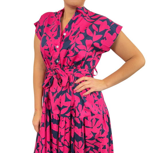 Rochie midi fucsia cu flori -k1
