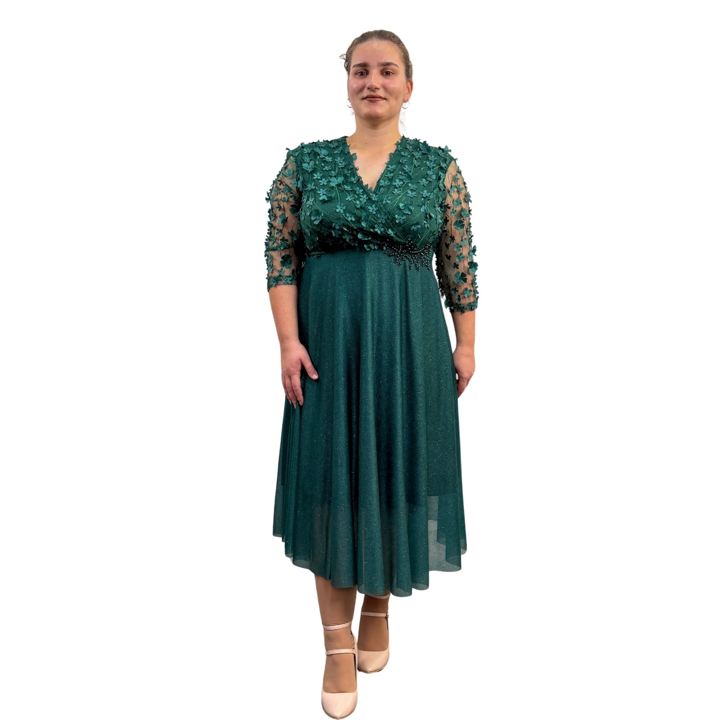 Rochie verde cu flori - k1