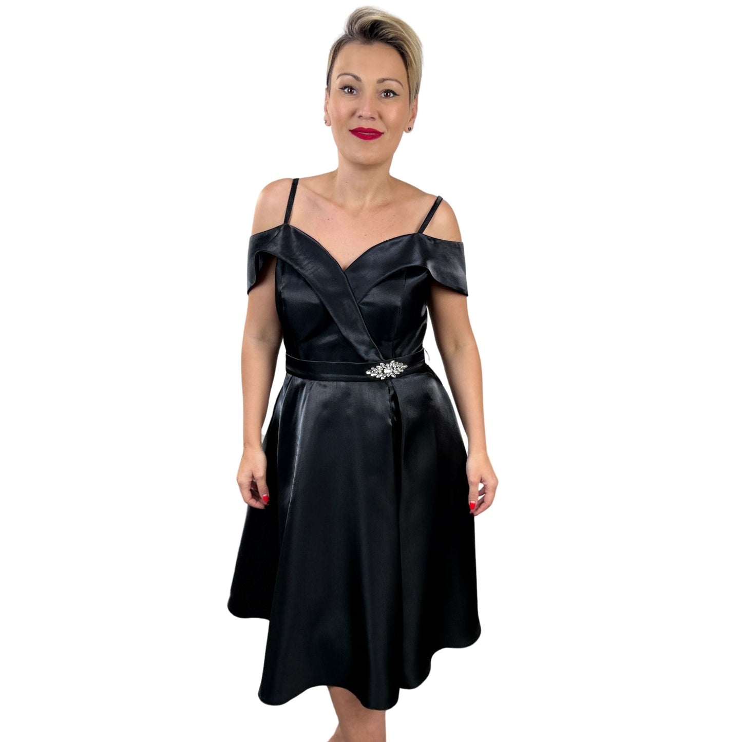 Rochie neagră din tafta perlată -k1