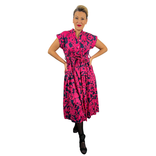 Rochie midi fucsia cu flori -k1