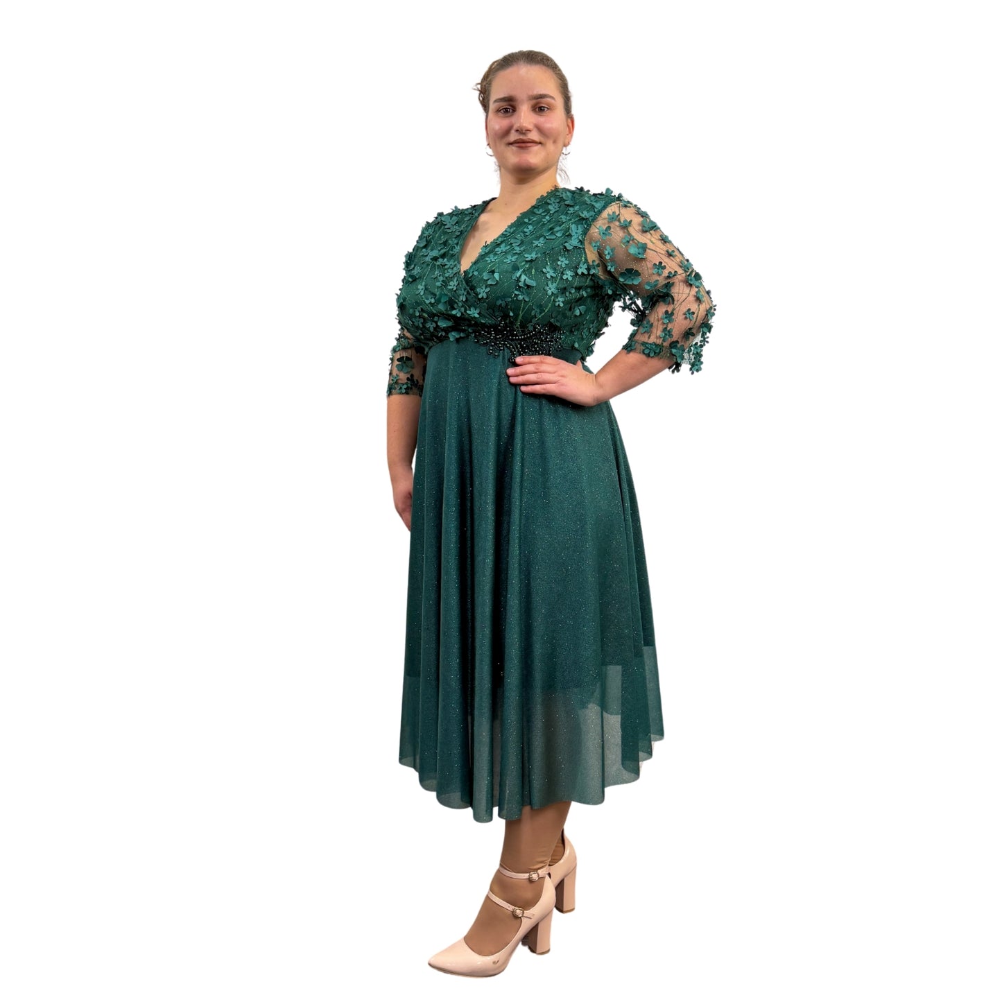 Rochie verde cu flori - k1