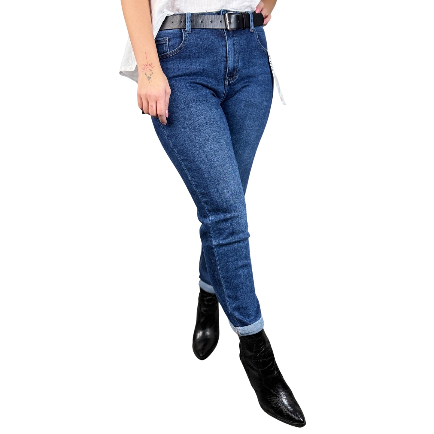 Blugi mom fit albaștri - 11489 -k1