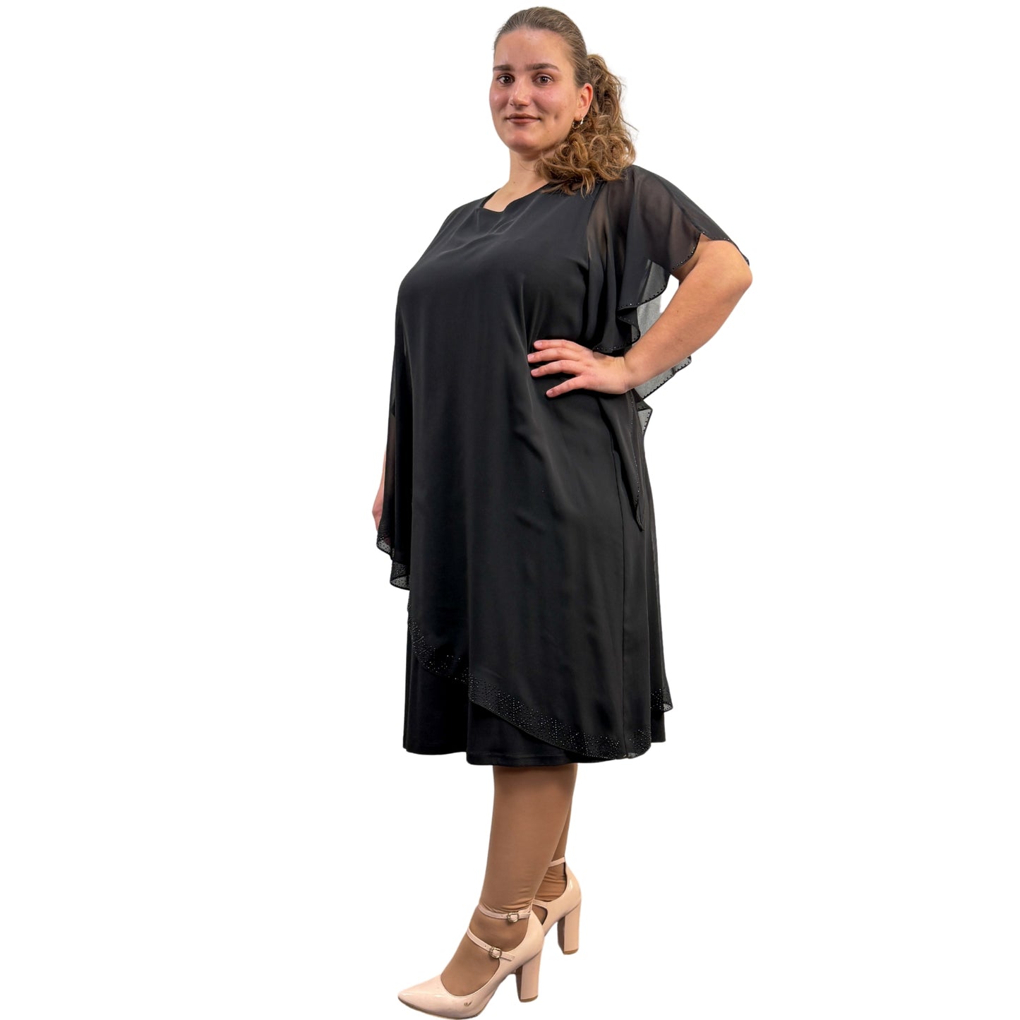 Rochie negră cu voal și pietricele - k1