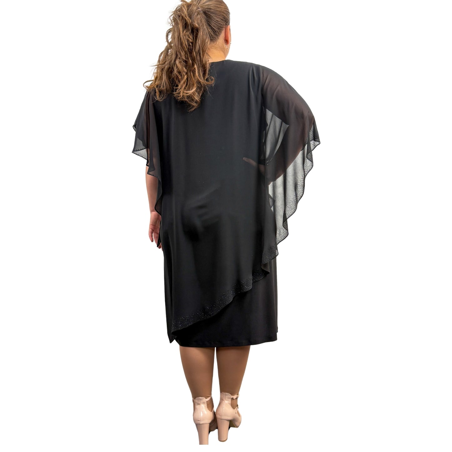 Rochie negră cu voal și pietricele - k1