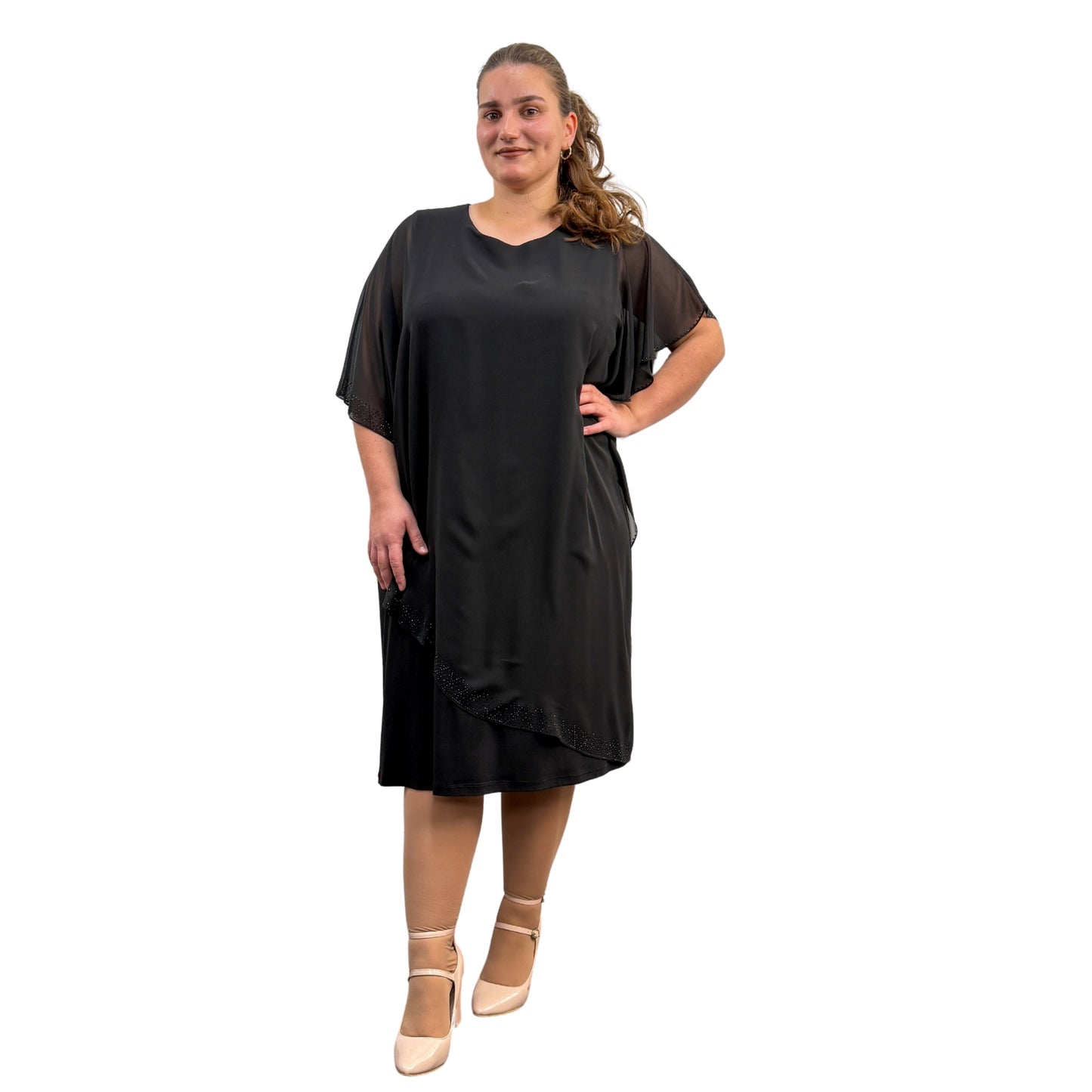 Rochie negră cu voal și pietricele - k1