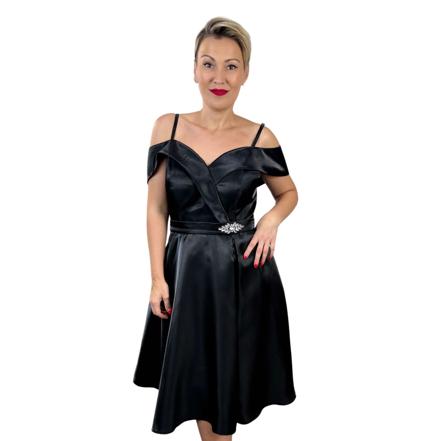 Rochie neagră din tafta perlată -k1