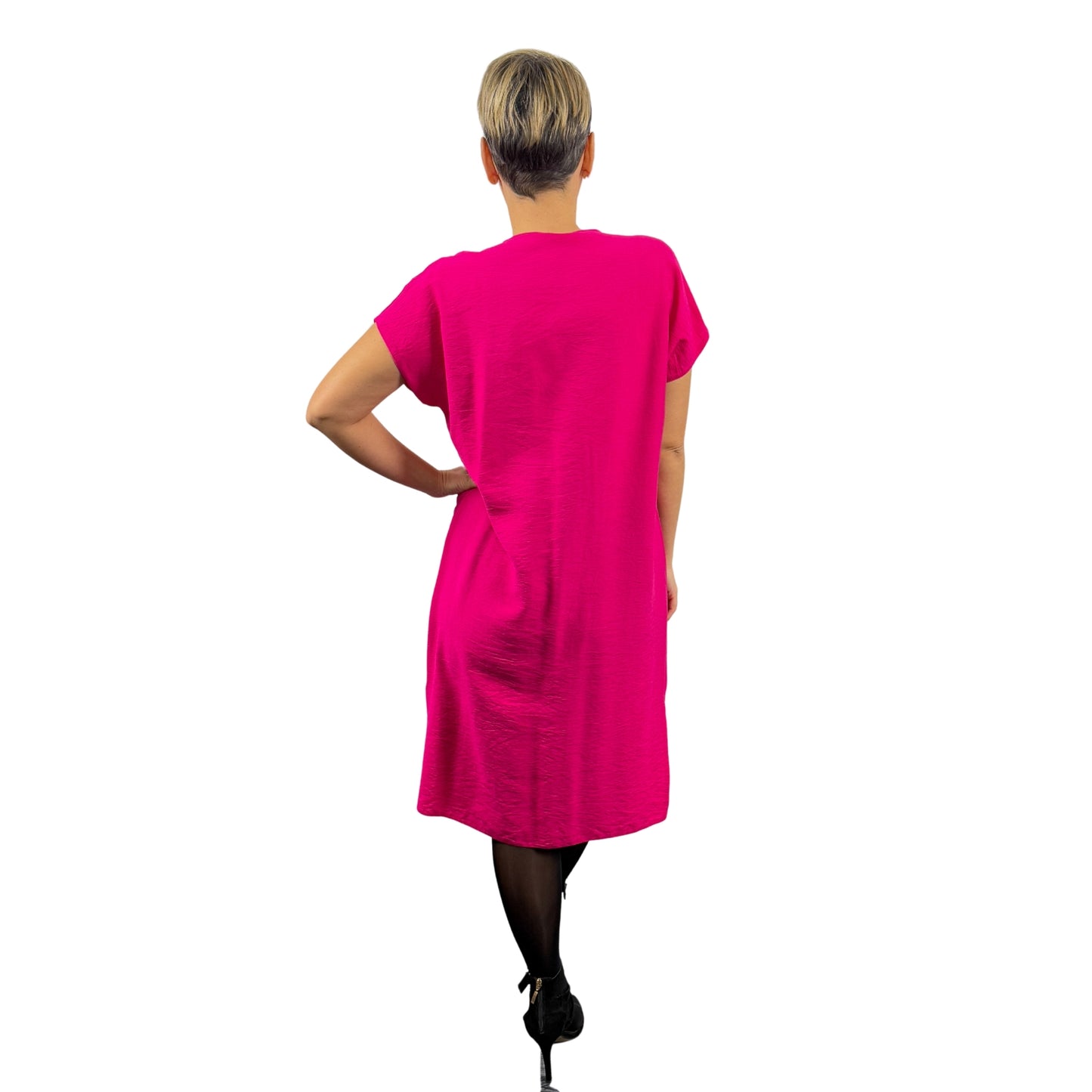 Rochie fucsia cu nasture auriu -k1